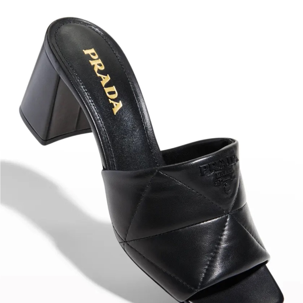 PRADA leather quilted black block heel sz 39 (8 us)
